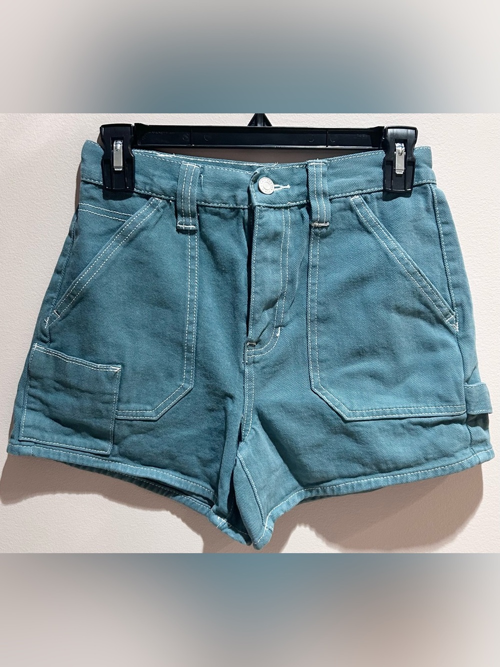 PacSun Teal Utility Cotton High Rise Shorts with Contrast Stitching Size 26